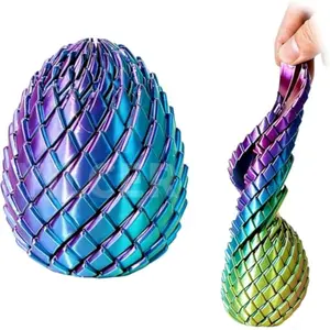 Twisty Fidget Egg, 3D Printed Slippery Egg Fidget, Easter Dragon Eggs, Easter Basket Stuffers Essentials,Stress Relief Desk Fidget Toy for Adults,3D Easter Egg Hunt Supplies (Purple Green)