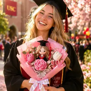 Custom Crochet Graduation Bouquet – Full Handmade Graduate Doll & Flowers, Class of 2026 Personalized Gift, Unique Graduation Keepsake for Her & Him