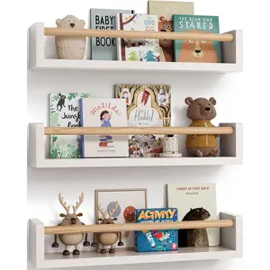 Set of 3 Wall Floating Book Shelves, Wall Mounted Bookshelves for Kids Rooms Bedroom, Nursery Decor Floating Storage Shelves