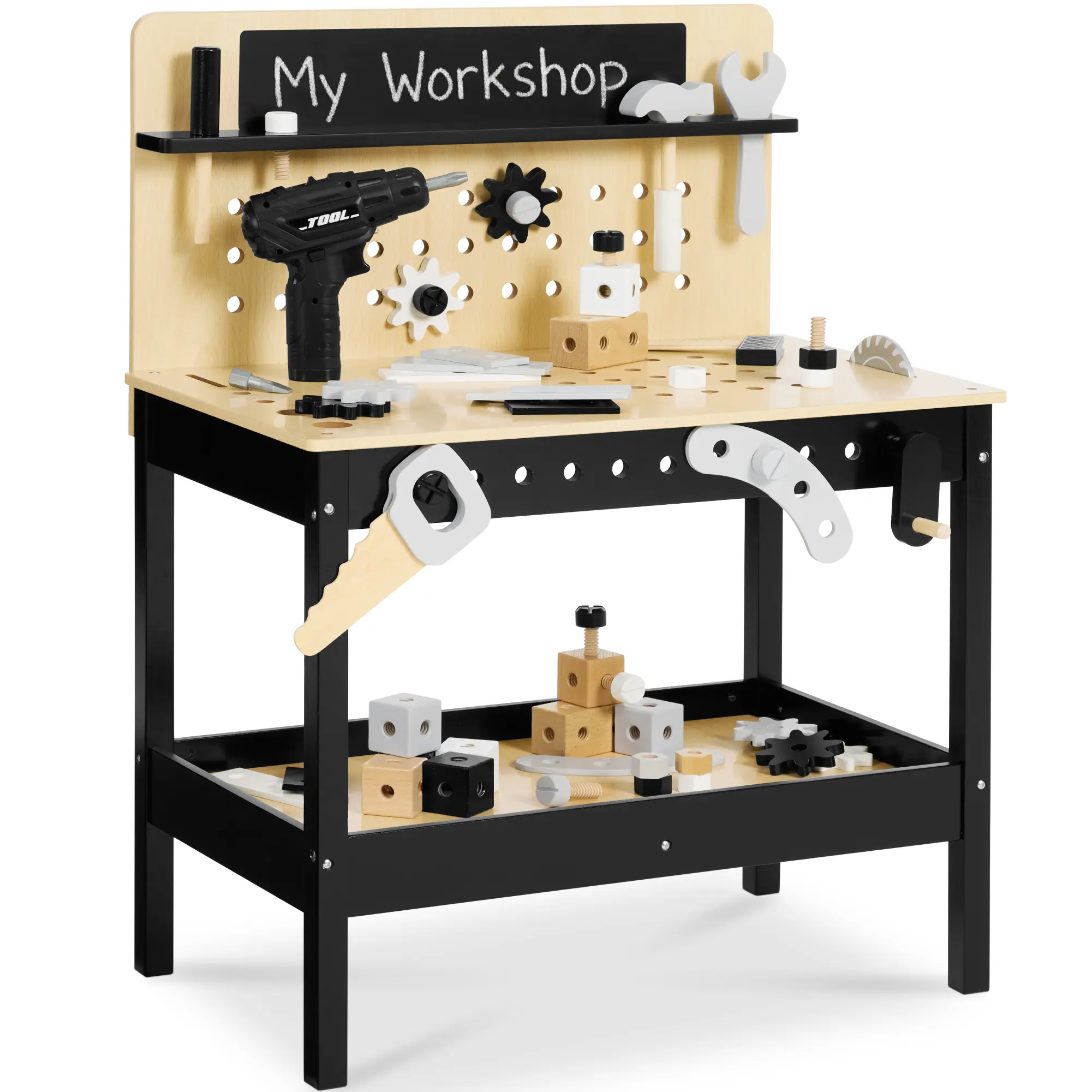 Best Choice Products Wooden Kids Workbench with Battery-Powered Drill, Tool Set & Workshop Accessories, Ages 3-5