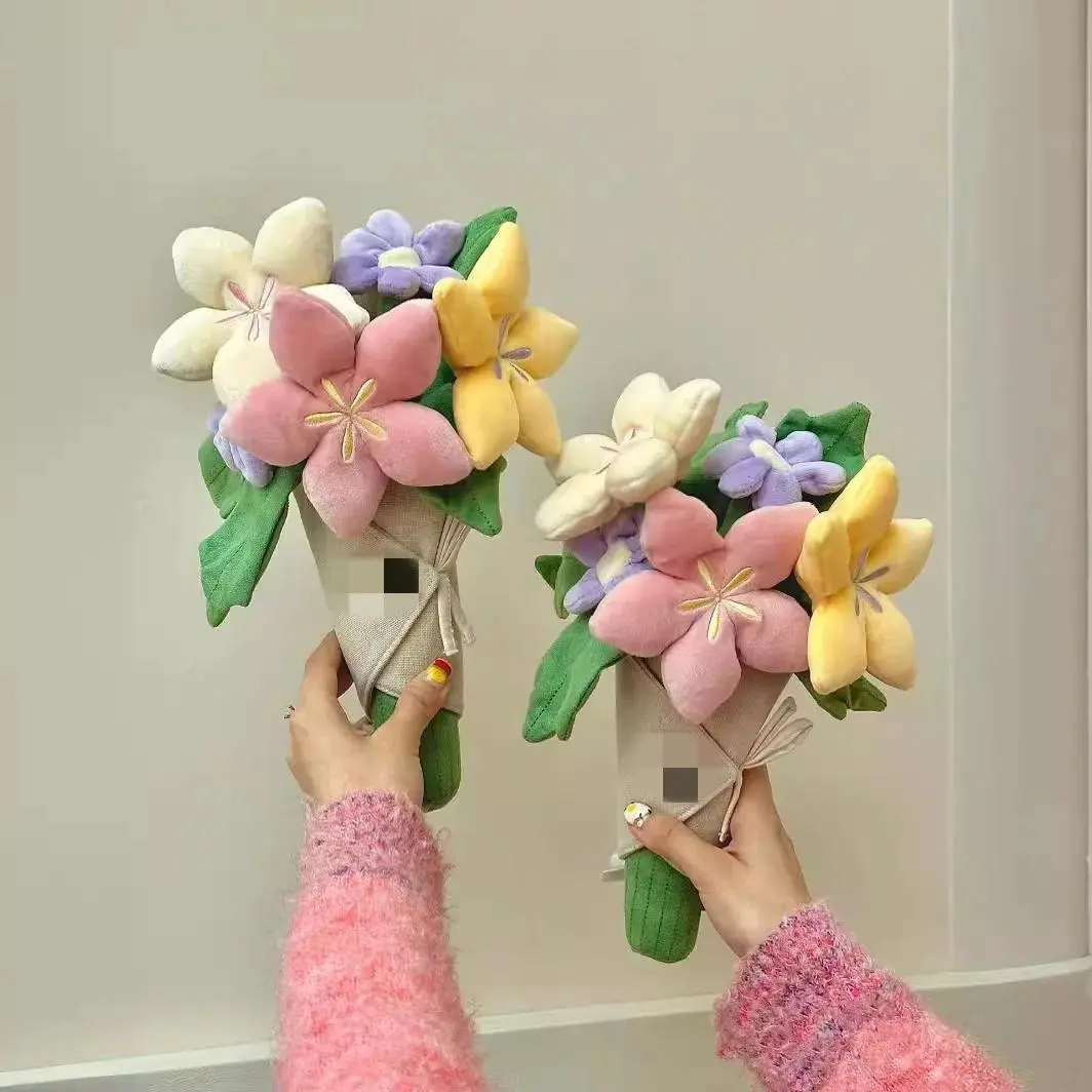 Kawaii Pastel Plush Flower Bouquet, Soft Fabric Floral Bouquet, Creative Gift for Valentine's Day & Birthday