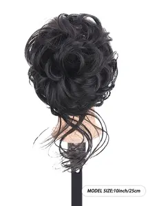 ZIHAN Natural Curly Wig with Fluffy Texture & Flower Bud Bun Grab Clip High Temperature Synthetic Easy to Use for Women