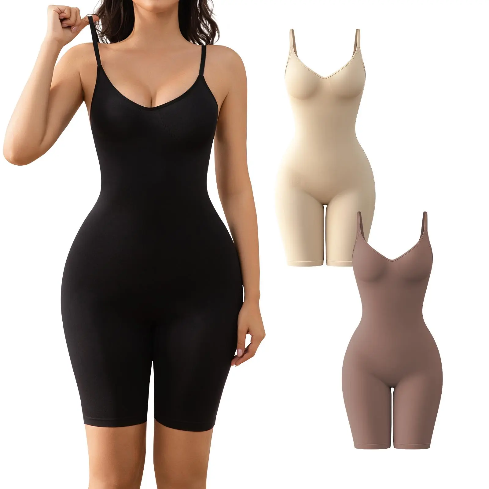 Men's Seamless Knit Jersey Shapewear Bodysuit - Light, Spaghetti Straps, Compression Tummy Control, Snatched Waist, Butt Lifter, Breathable Stretchy Full Body Sculpting Underwear