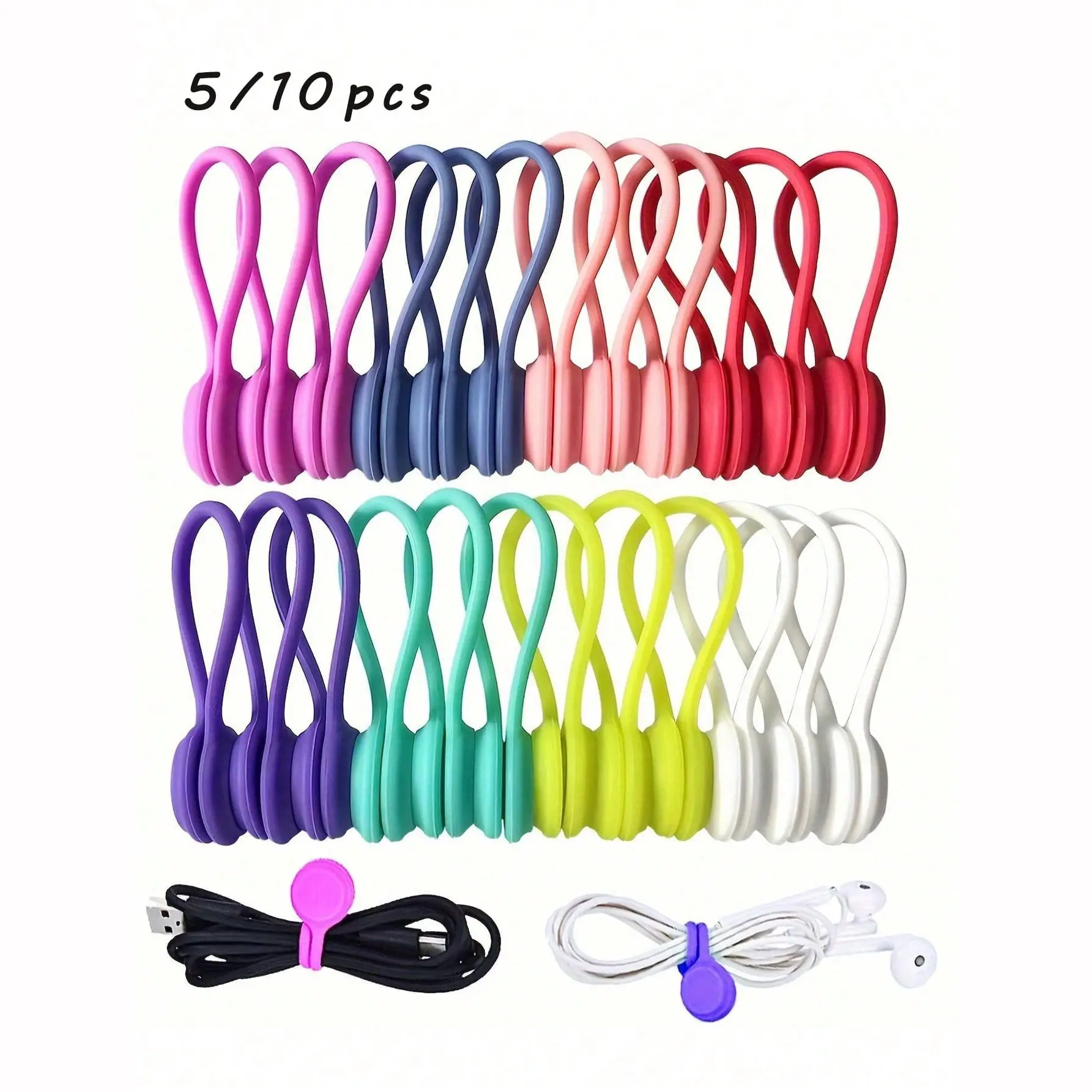 Magnetic Cable Organizer Set, Reusable Silicone Tie Wraps, Cable Zip Ties, Twist Wire Straps, Wire Organizers, Office Accessories, Cable Management Kit, Desk Cord Organizer, Refrigerator Magnet Clips, Desk Accessory