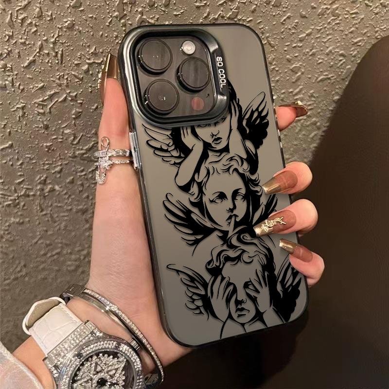 Unique Three Wise Angels Patterns Phone Case Featuring The Iconic See No Evil Hear No Evil Speak No Evil Angel Motif Merging Classic Baroque Art With Mysterious Spiritual Vibe For iPhone 17.16.15.14.13.12.11.X.XS.XSMAX.XR.8.7