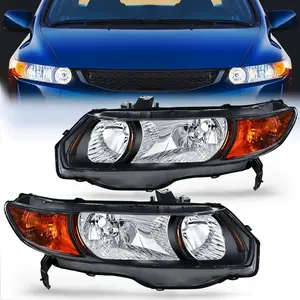 Nilight Headlight Assembly Compatible with 2006 2007 2008 2009 2010 2011 Honda Civic 2-Door Coupe Headlamps Replacement Black Housing Amber Reflector Driver and Passenger Side