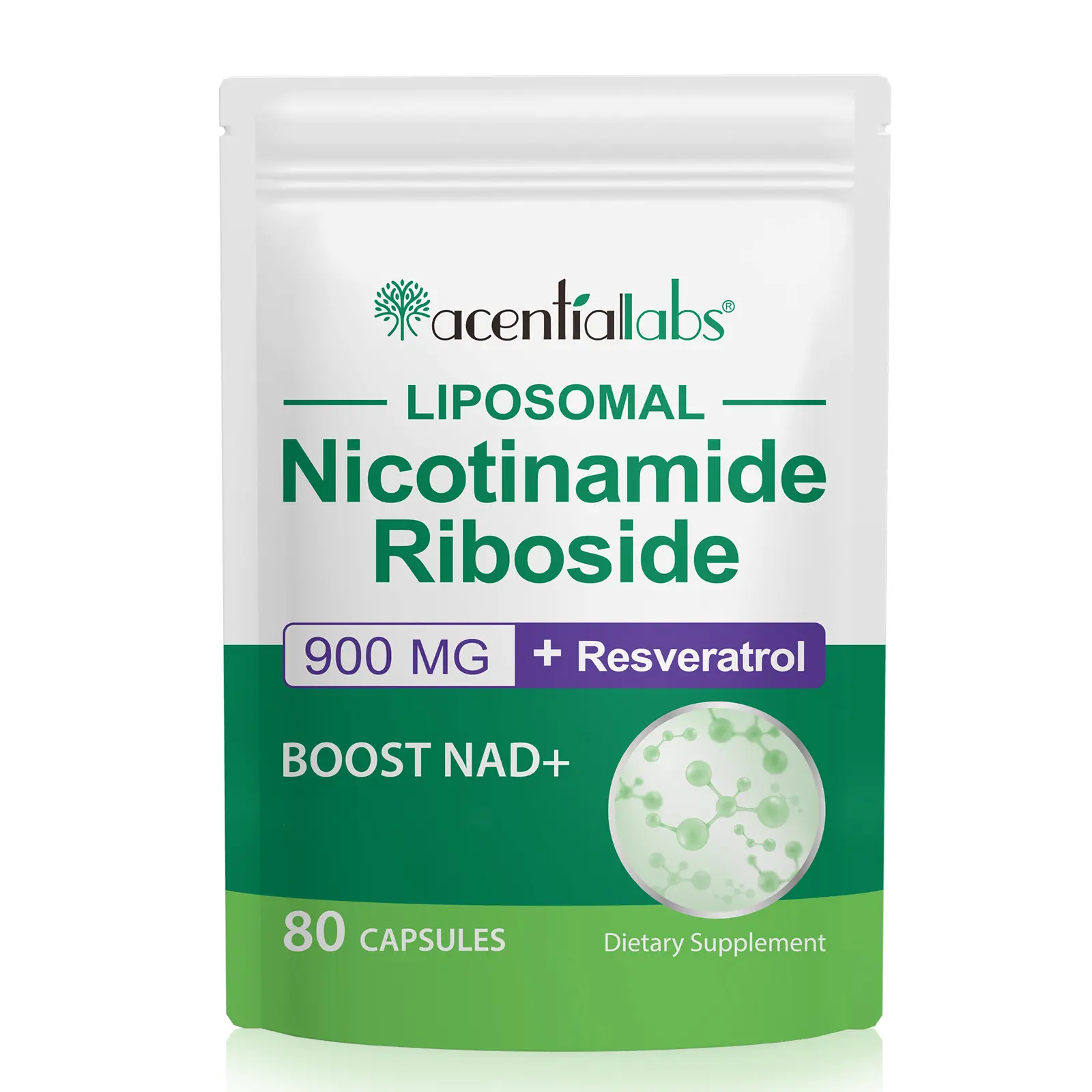 Acentiallabs Liposomal Nicotinamide Riboside Dietary Supplement - 900 mg with Resveratrol, Quercetin, Sugar-Free, 80 Capsules, Natural Supplements, Enhanced Bioavailability, Energy Boost, NAD+ Support, Skin Health Support, Body Health, Skin Friendly