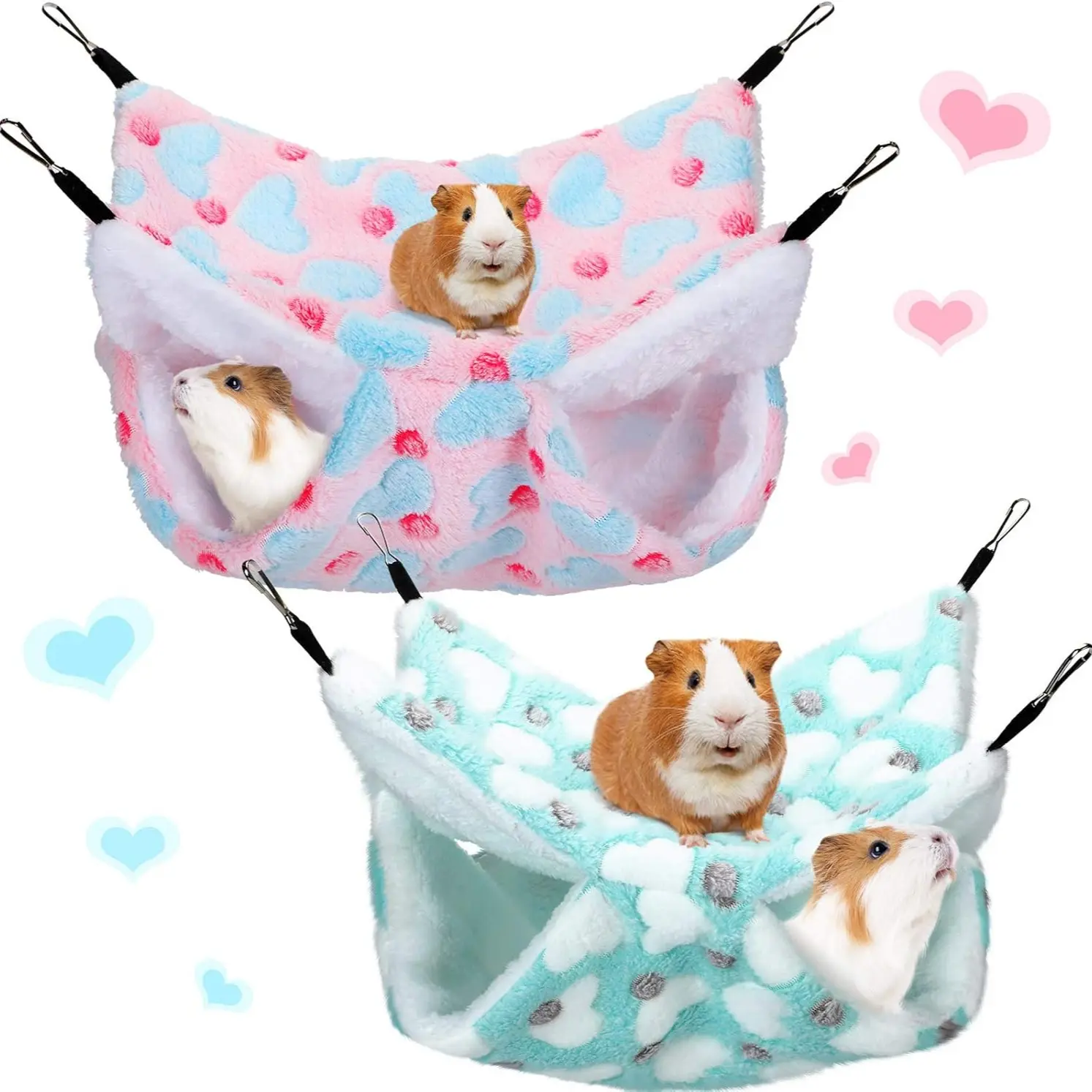 Guinea Pig Hammock, Hamster Squirrel Hanging Bed, Small Animal Accessories, Suitable for Chinchillas Parrots Sugar Gliders (mint, Heart Pattern) DIY Metal Cat Playpen with Skylight Multi-Level Rabbit Hutch Run