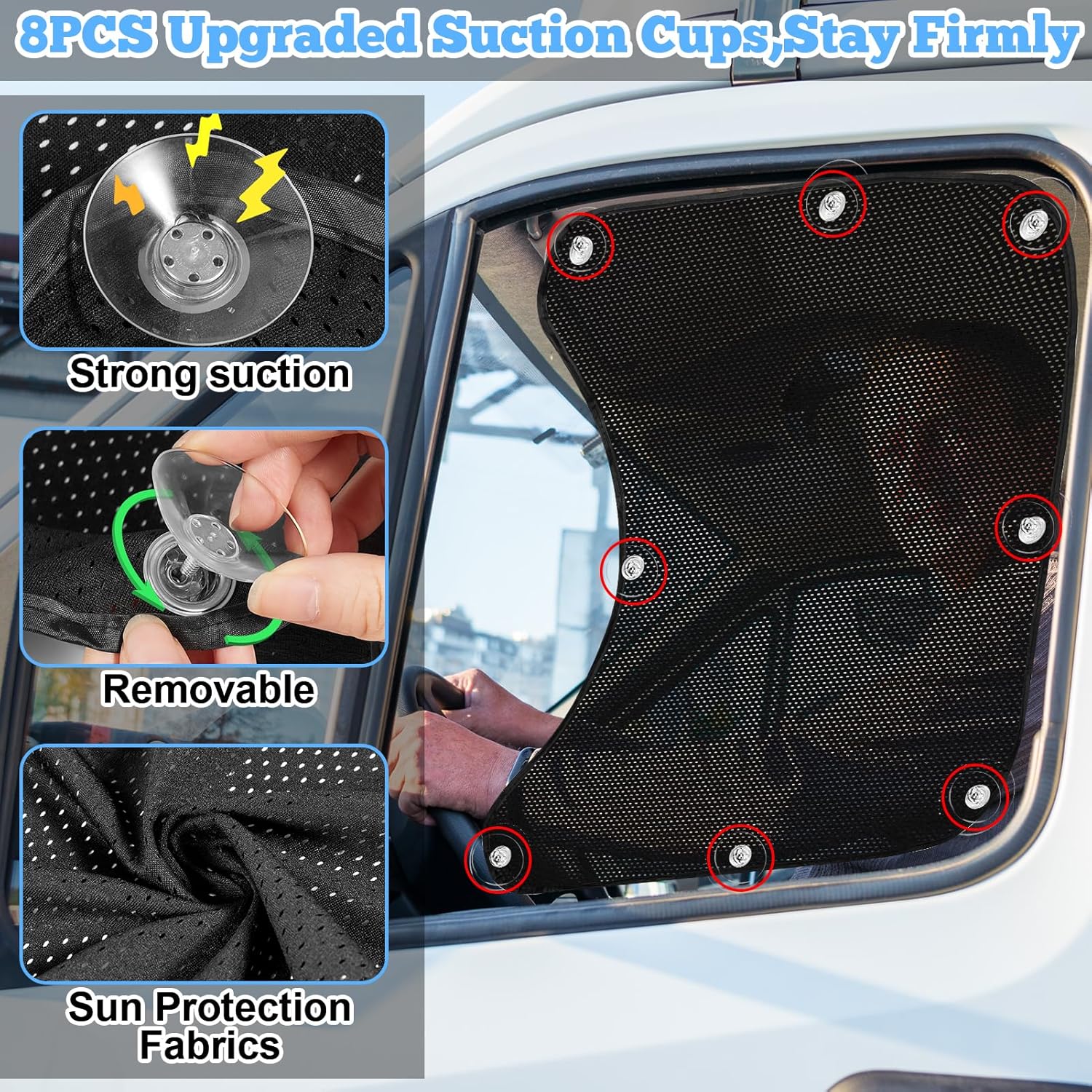 2Pcs Semi Trucks Window Shades, Side Window Sunshade for Truck with Suction Cups, 20"x23" for Volvo VNL, International Trucks, Freightliner Semi-Trailer Sunshade Accessories