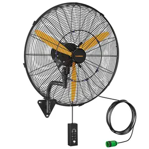 CAMMOO 24 Inch Oscillating Misting Wall Mount Fan, Extra Long 3.9ft Wired Remote and 9.8ft Power Cord, IP44 Industrial Commercial Wall Mounted Fan for Greenhouse, Garage, Workshop, Covered Patio