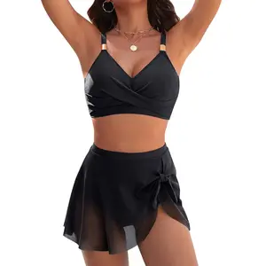 Blooming Jelly Gold Metal Tie Knot Womens High Waisted Tummy Control Two Piece Bikini Set bathing suit