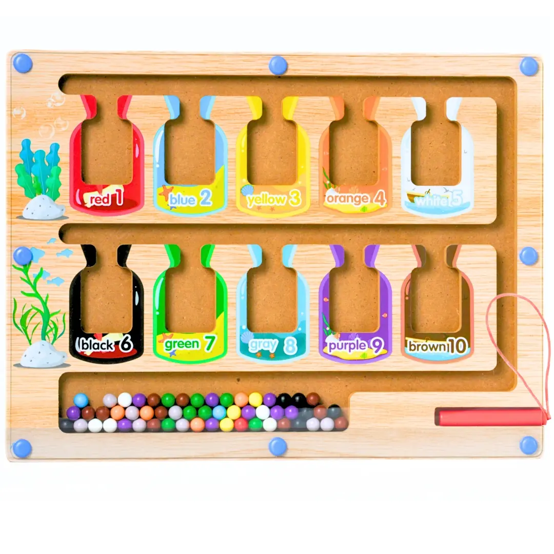 Magnetic Color & Number Maze Wooden Learning Board for Kids | Montessori Toy for Fine Motor Skills, Hand-Eye Coordination & Early Education Ages 3+