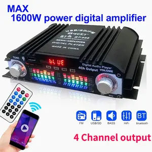 1600W Peak Power HiFi Sound Amplifier Digital 4 Channel Audio Amplifier Bluetooth Karaoke Player FM Radio Support Remote Control