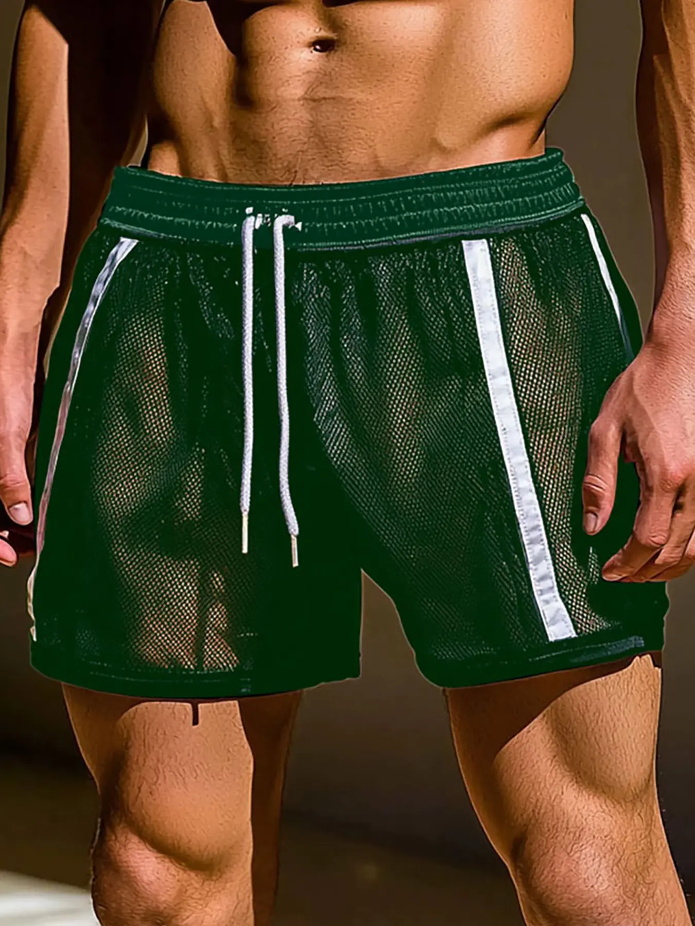 INCERUN Men's Summer Lightweight Mesh Athletic Shorts, Casual Sporty Striped Pattern Shorts, Workout Shorts, Gym Fitness Shorts, Breathable Hollow Design, Suitable for Daily Wear, Mesh Sports Shorts, Gym Athletic Shorts