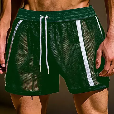 INCERUN Men's Summer Lightweight Mesh Athletic Shorts, Casual Sporty Striped Pattern Shorts, Workout Shorts, Breathable Hollow Design, Suitable for Daily Wear, Mesh Sports Shorts, Gym Athletic Shorts, Stripes Print Shorts