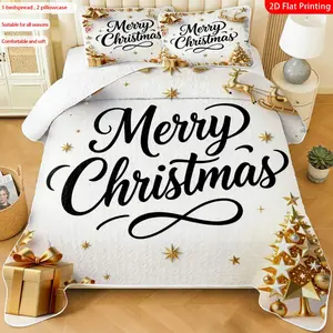 3 pcs, 2D Flat Print Merry Christmas Bedspread Set, Soft and Comfortable, Multiple Sizes Available, Suitable for Gifting and Daily Use, Ideal for Creating a Cozy Home Atmosphere(1 bedspread , 2 pillowcases)