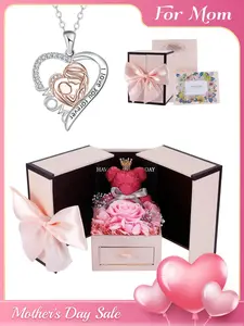 Mother's Day Gift Mommy & Me Love Heart Necklace Set with Moss Bear Rose Jewelry Box, Elegant Copper Pendant Necklaces, Necklace for Daughter, Perfect Gift for Mother's Day Birthday Christmas #GLOBAL PICKS