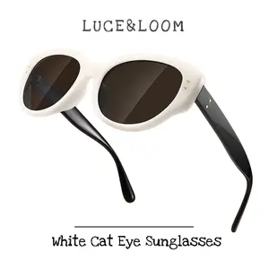 【LUCE&LOOM】Elegant White Cat Eye Sunglasses with Slim Upswept Frame Modern Chic Aesthetic Lightweight Comfortable Sunnies Ideal for Shopping Travel and Everyday Wear