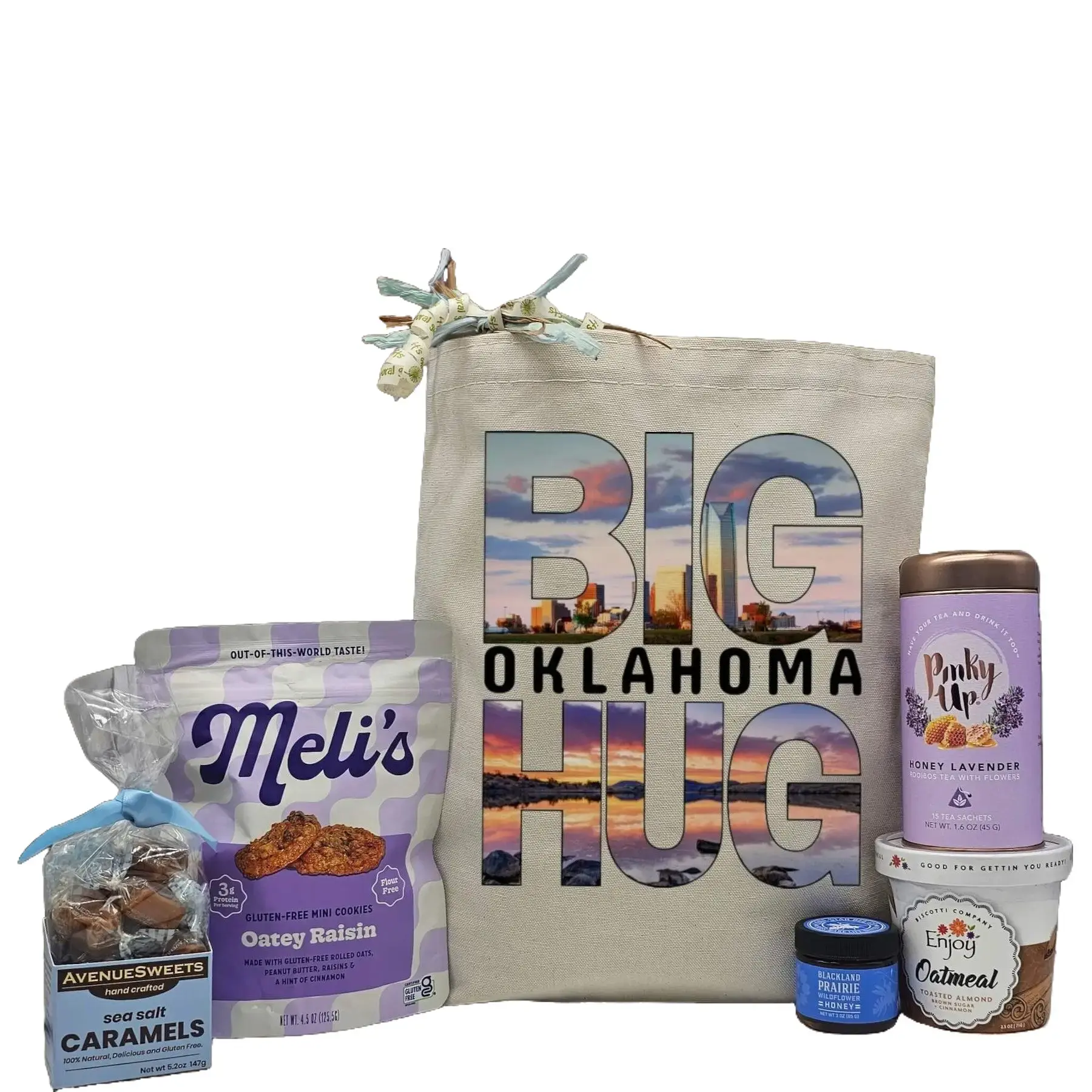Itsonlynaturalgifts Big Oklahoma Hug Gift Basket with Hand-Packed Comfort Treats Including Sea Salt Caramels & Oatmeal Raisin Cookies