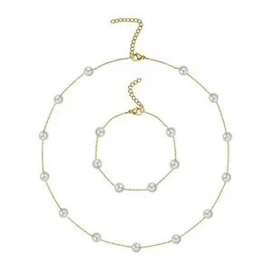 Stately Steel Stainless Steel Simulated Pearl Bracelet and Necklace