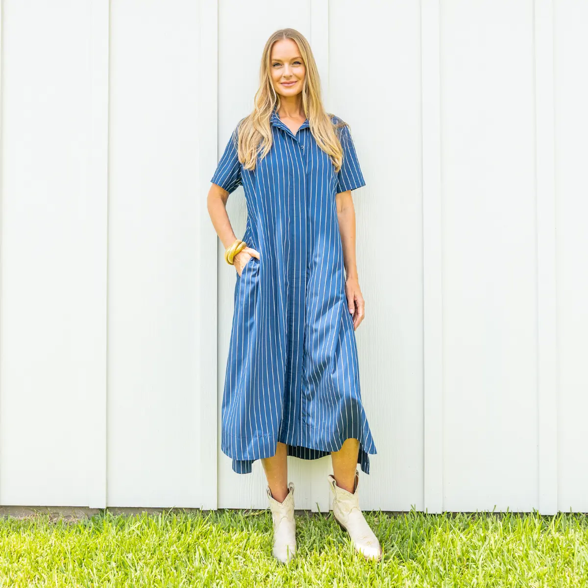 Millie Dress Long Royal Stripe
