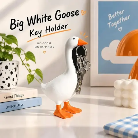 Large Minimalist Resin Goose Sculpture - Dual Key Holder, Tool Rack with Easy Tool Access, Natural Bird Ornament, Gift-ready Charm for Parents, Bedroom Home Office Decor