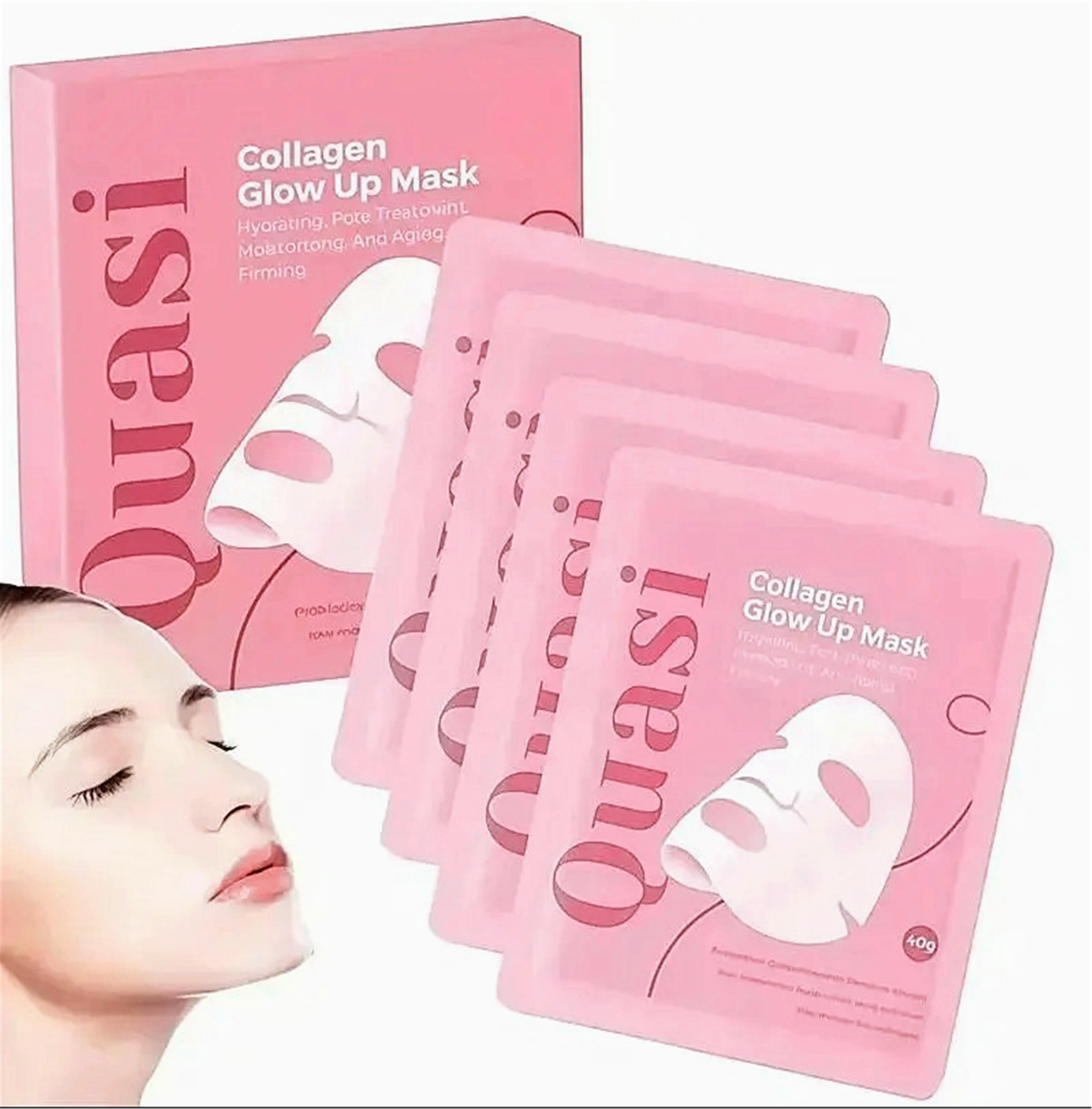 Quasi Collagen Glow Up Mask 2.0, BioCollagen Face Mask NAG, Firm Skin Deep HydratingMasks for Wrinkle Reduction and PoreMinimization - Glow like Glass Skin (4Pcs/1Box) #Sohochic