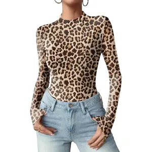 Womens Floral Mesh Long Sleeve Tops See Through Going Out Blouses Mock Neck Sheer Party Outfits Shirts S-XXLGift
