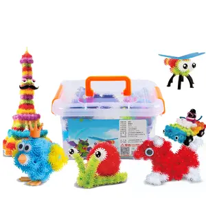 640pcs Building Blocks, OMGOD Sticky Puff Balls Assembling Kids Educational Toys with Storage Box, Thorn Balls Puff Squeezing Puzzle Toys, DIY Creative Random Model, for  4, 5, 6+ Years Boys Girls Preschool Kids