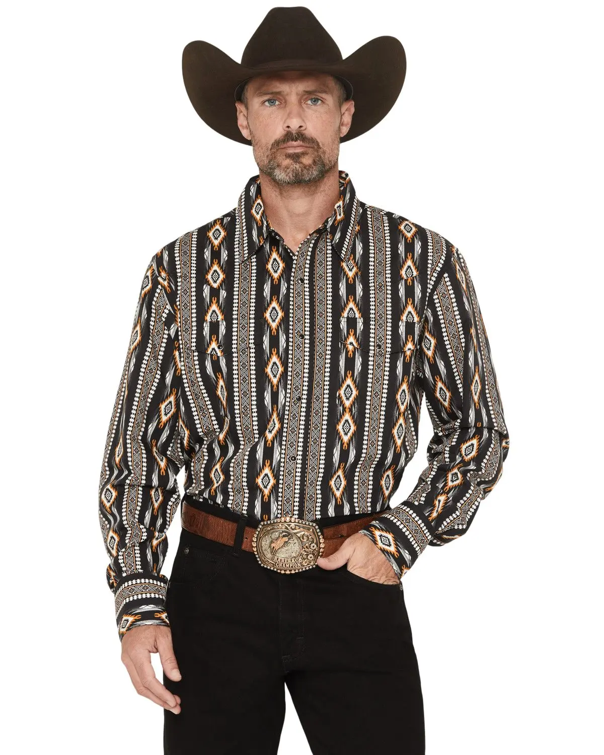 Wrangler Men's Men'S Checotah Southwestern Print Long Sleeve Snap Western - 112374910
