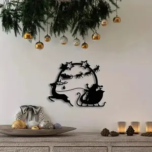 Metal black silhouette Christmas reindeer wall decoration, suitable for home, office, living room, Christmas and New Year celebrations, holiday home decoration, reindeer decoration, wall sculptures, Christmas gift buyers, Home Decor Ornament