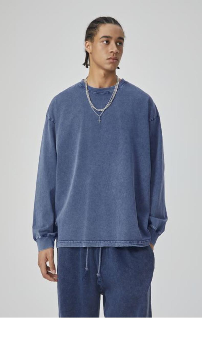 Inflation 100% Cotton 270g Cropped Boxy Fit Washed Oversize Streetwear Long Sleeve T-Shirt Autumn New American Vintage Washed Cotton Tee Short Menswear Top Tshirt Round Neck Crewneck Casual Bestie Operator Beige Plain