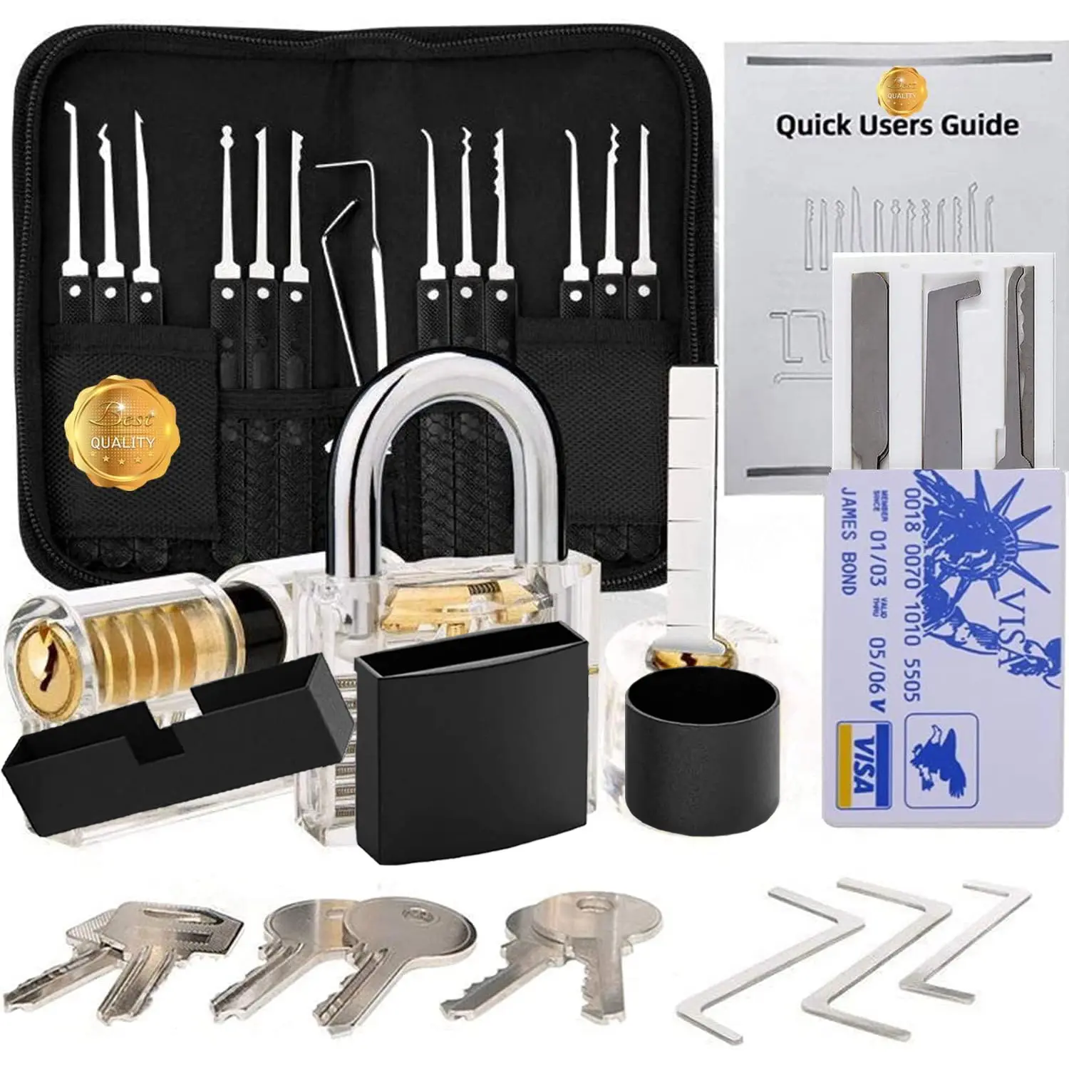 Padlock Lock Set Tool Kit with Master Lock, Anti Pick Anti-Theft Picking ResistantFence Key Extractor , and Quick Users Guide for Professional Use with Black Bag
