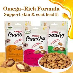 Dentalight - Omegas Crunchy Cat Chew Treat, Chicken/Salmon/Tuna, Real Meat with Fish Oil and Egg Powder, Vitamins & Minerals Enriched, 180g/3Pack (3 Flavors)