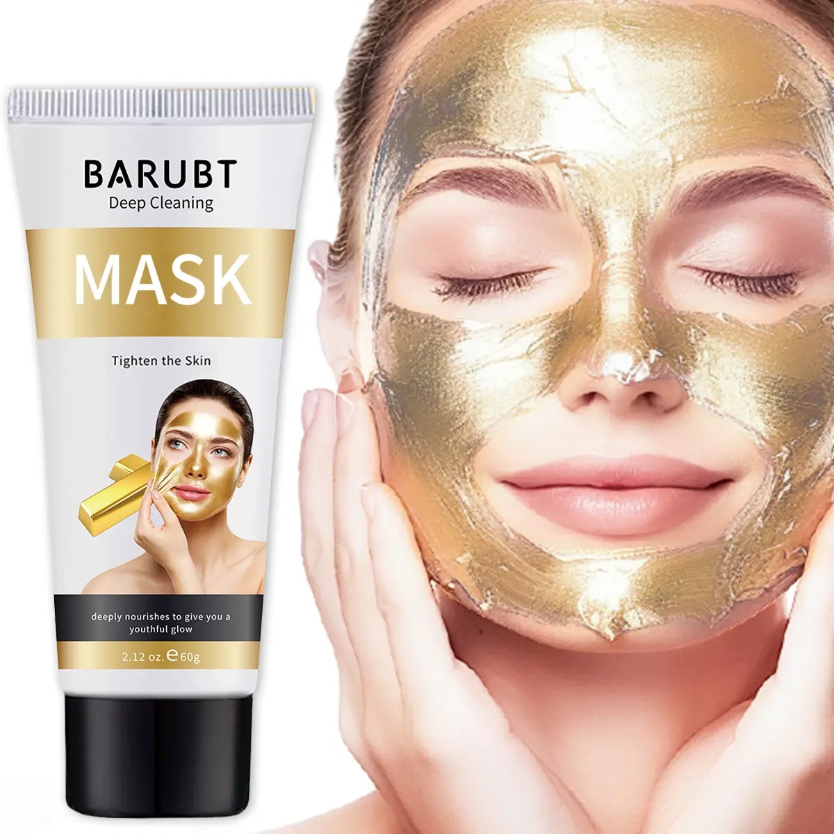 Barubt Nano Gold Deep Cleaning Mask, Advanced Peel-Off Formula, Tighten Skin, Remove Impurities, Firming Gold Mask, Radiance, Smooth Texture, Facial Masks