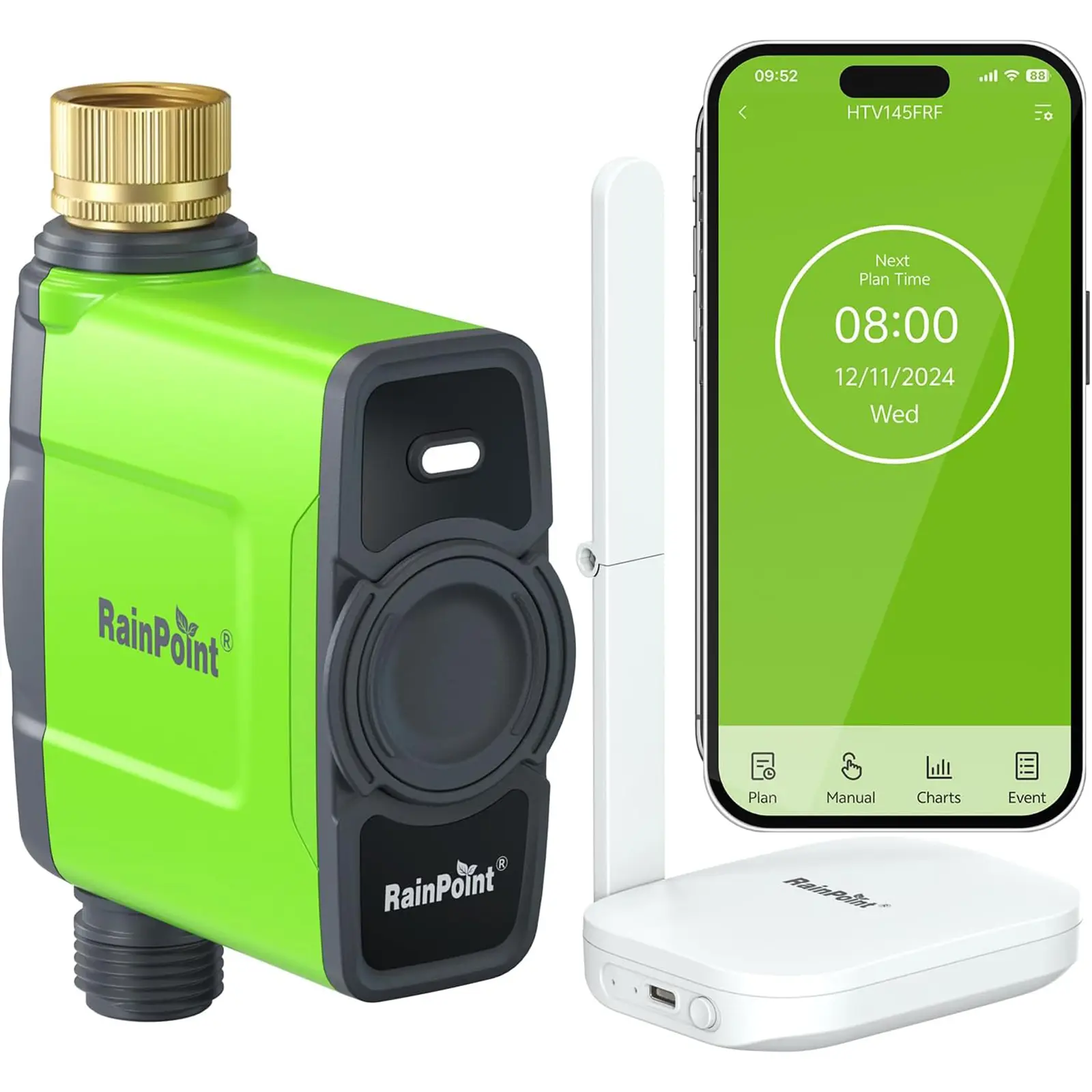 RainPoint Hose Timer Smart Water Timer with  WiFi Gateway,  3 Watering Modes | Brass Inlet | Voice & App Control | Auto Rain Delay | 1-Zone sprinkler Garden Outdoor