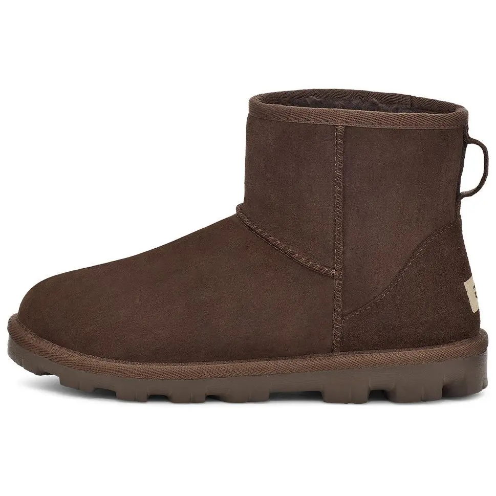 UGG Essential Women's Short Snow Boots - Chocolate Split Leather, Fleece Lining Trending Footwear (House White Official Maison Mihara Design)