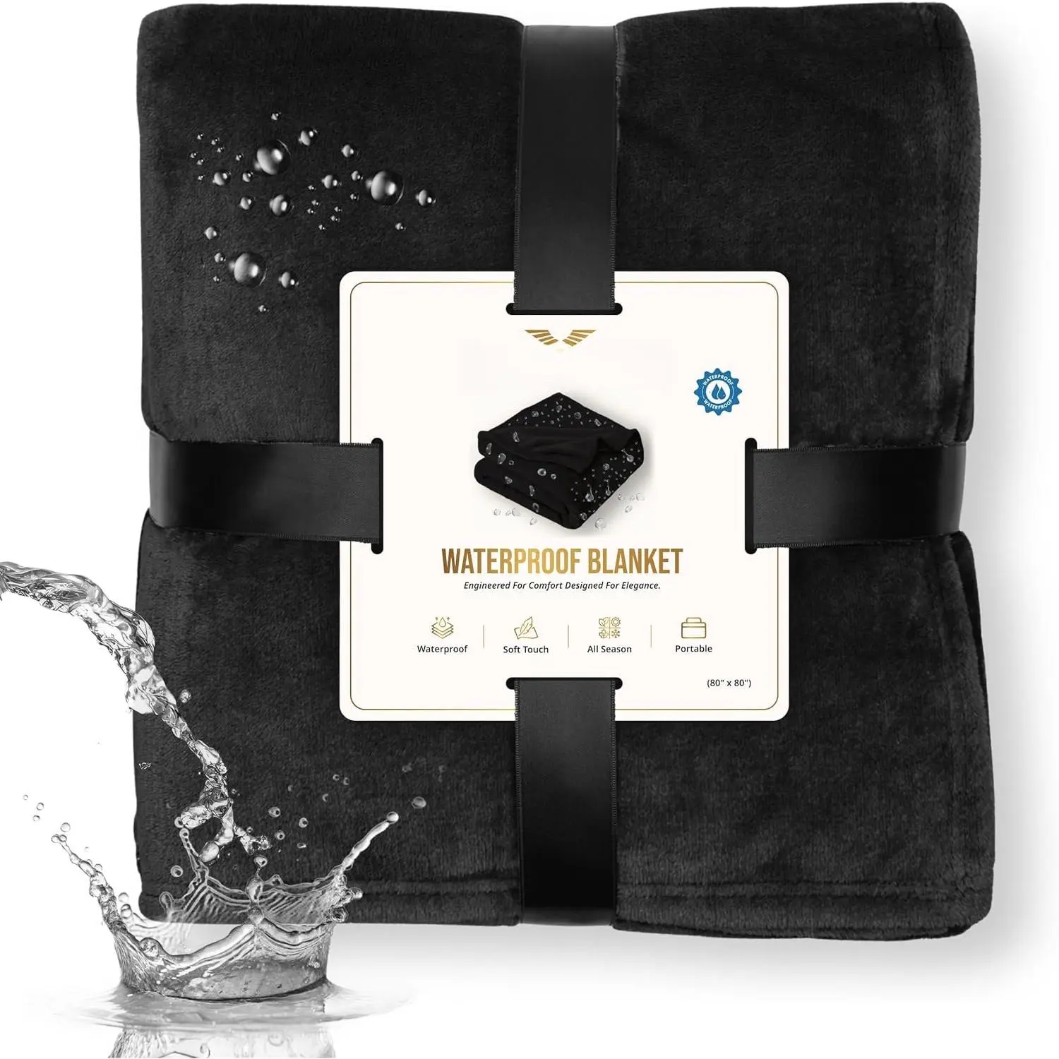 Blanket 80"x80" - Soft Protective Leakproof Fleece & Reversible Sherpa, Intimacy Bed Protector for Couples, Pet Covers for Couches & Sofas, Water Proof Couch Cover, Fleece Throw (Black)