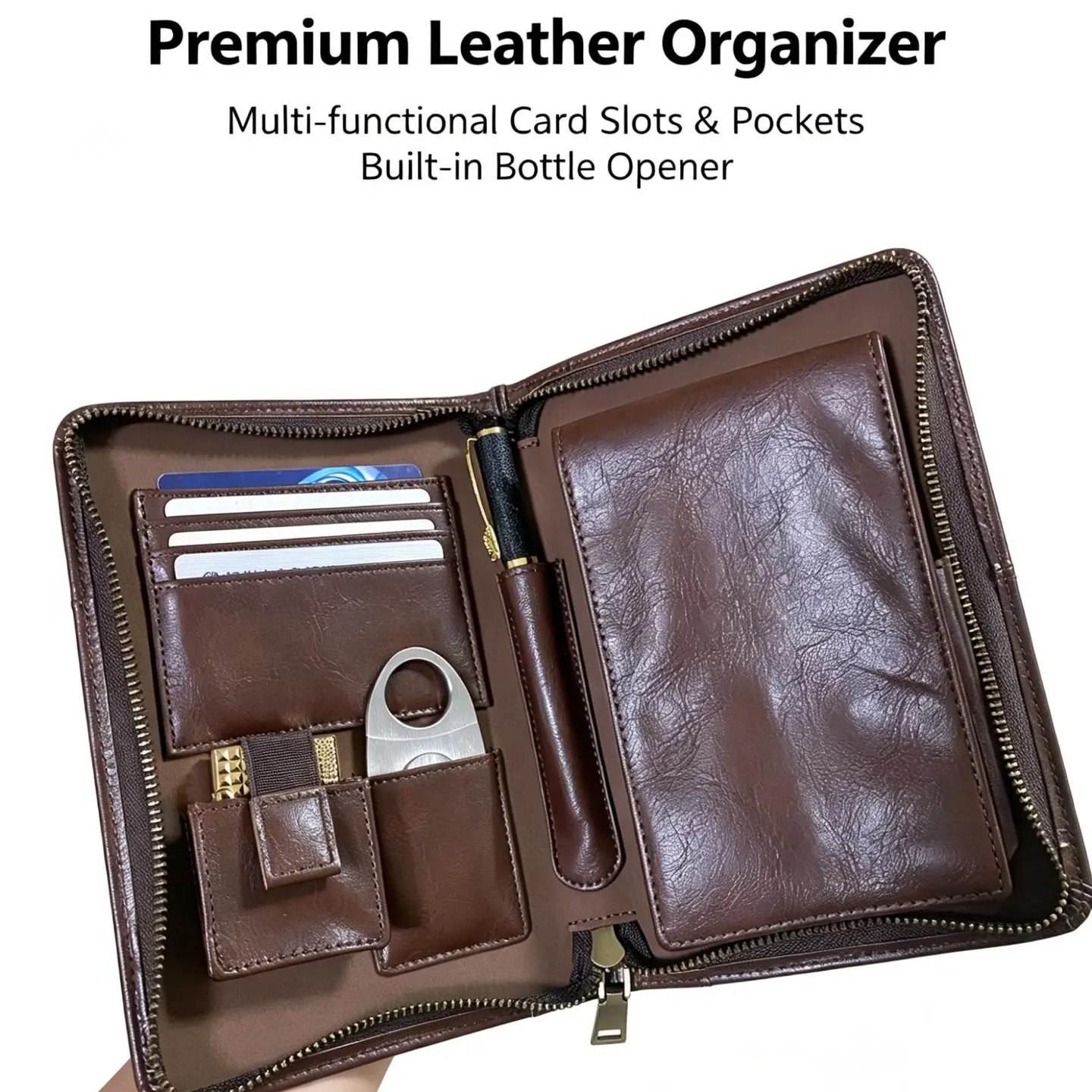 Sturdy PU Leather Storage Box with Zip - Dustproof Home Organizer with Removable Zipper Bags, Resealable Zipper Pouches & Roll Stick for Home, Travel Use