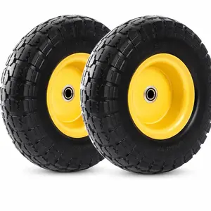 Solid PU Rubber Run-Flat Tubeless Tires and Wheels, 2-Pack, 450 lbs Static Load, Flat-Free for Hand Truck, Utility Cart, Garden Trailer