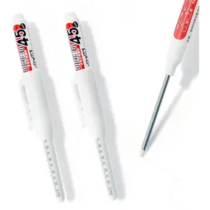 Long Nib Marker 2 Pack - 45mm Extra-Long Reach Professional Water-based  white Marker pen for Builders, Carpenters, DIY