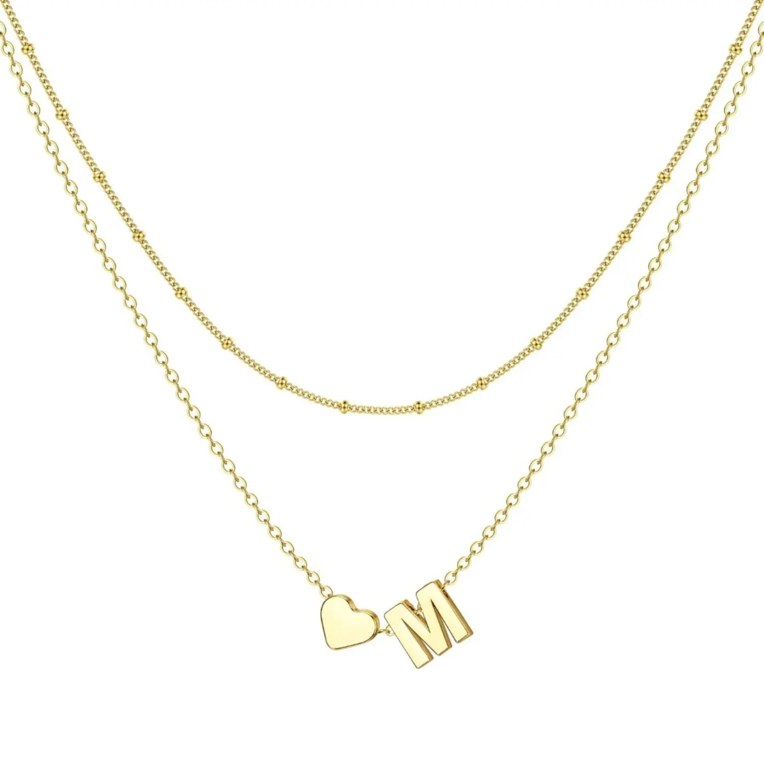 Fashionable Gold Layered Initial Heart Necklace  Dainty 14K Gold Plated Tiny Letter Heart Personalized Monogram Name Necklaces for Women Trendy Gold Necklace Jewelry Fall Freshness Gold Statement Chain