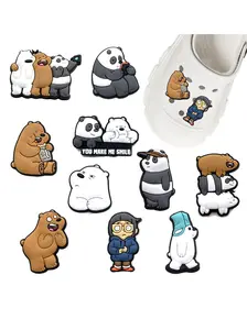 New 10pcs Cute Cartoon Bear and Panda Series, PVC Shoe Decorative Accessories, Perfect Gift for Parties, Suitable for Sandals and Flip Flops
