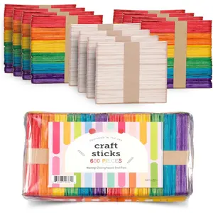 Colored Popsicle Sticks for Crafts - 600 count - 7 Colors - Large Colorful Wooden Craft Popsicle Sticks for DIY Arts and Crafts