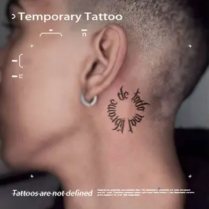 Gothic Curved Ring English Herbal Juice Temporary Tattoo Semi‑Permanent Waterproof Long‑Lasting Behind Ear Neck Side Alt Fake Tattoo Stickers