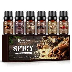 Spicy Essential Oils Set, Pumpkin Spice, Frankincense & Myrrh, Cinnamon Sugar, Soap Making, Essential Oils for Diffuser Home 6 * 10 ml