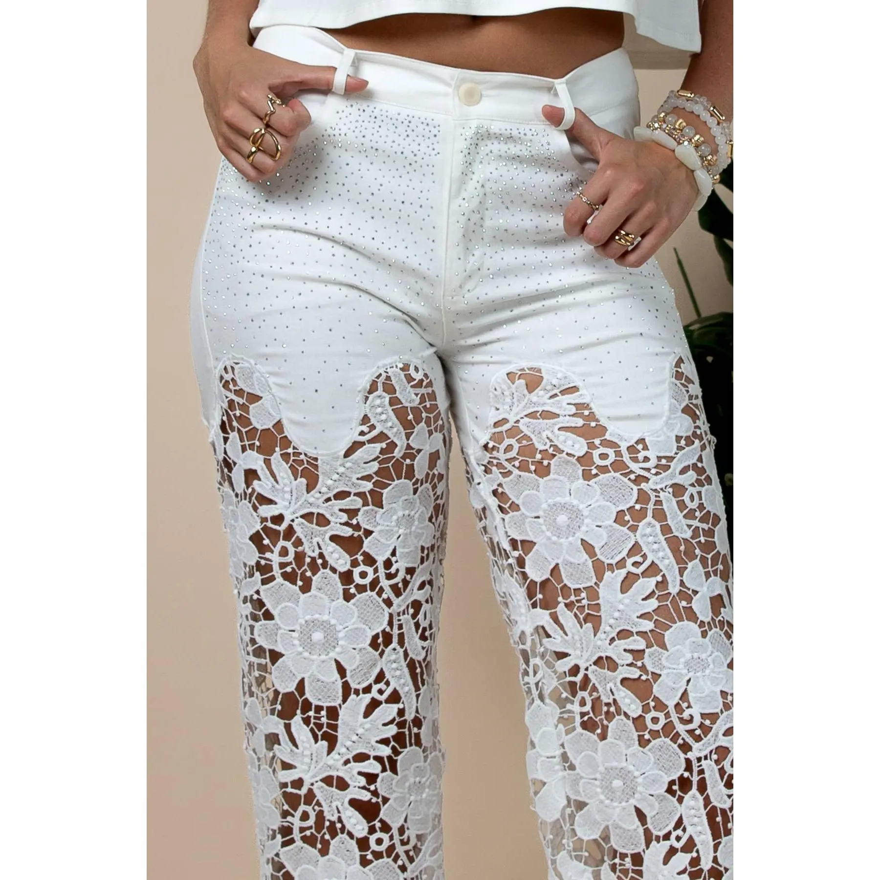 Kismet Sequin Mix Lace Sold Party Pants: White