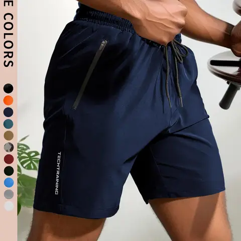 Men's New Trendy Letter Print Zipper Pocket Drawstring Waist Track Shorts, Quick Drying Drawstring Sports Shorts for Summer Gym Workout Running, Comfort Shorts for Men, Activewear, Athletic Shorts, Regular Fit Shorts, Sports Yoga Shorts