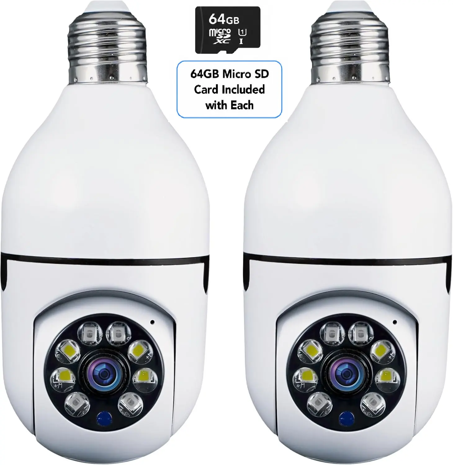 Sight Bulb Security Camera 2-Pack with 64 GB SD Card Two Way Talk 1080p HD Video WiFi Smart Indoor Outdoor Night Vision 360 Degree Motion Detection Easy Install Free App, Wireless, Socket