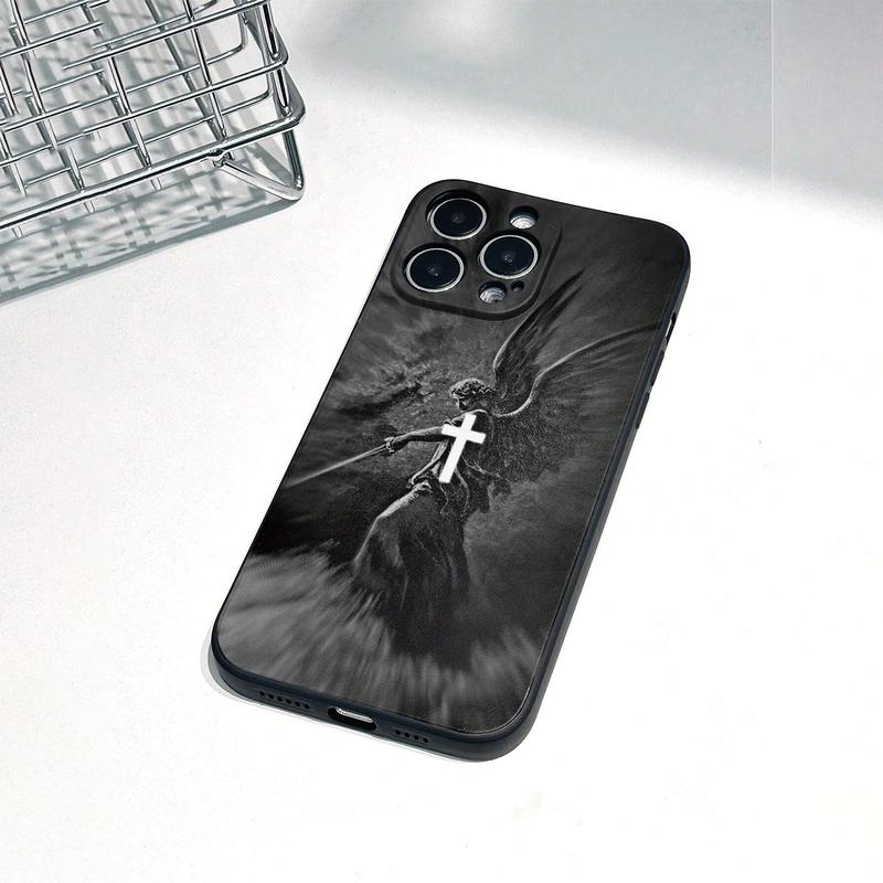 Case for iPhone 17 16 Pro Max 15 Plus 14 13 12 11  Air XS XR E Christian Aesthetics Cross Judgement Angel Cross Pattern Pocket-Friendly Shockproof Silicone Protective Cellphone Softcase Gift For Girls and Women